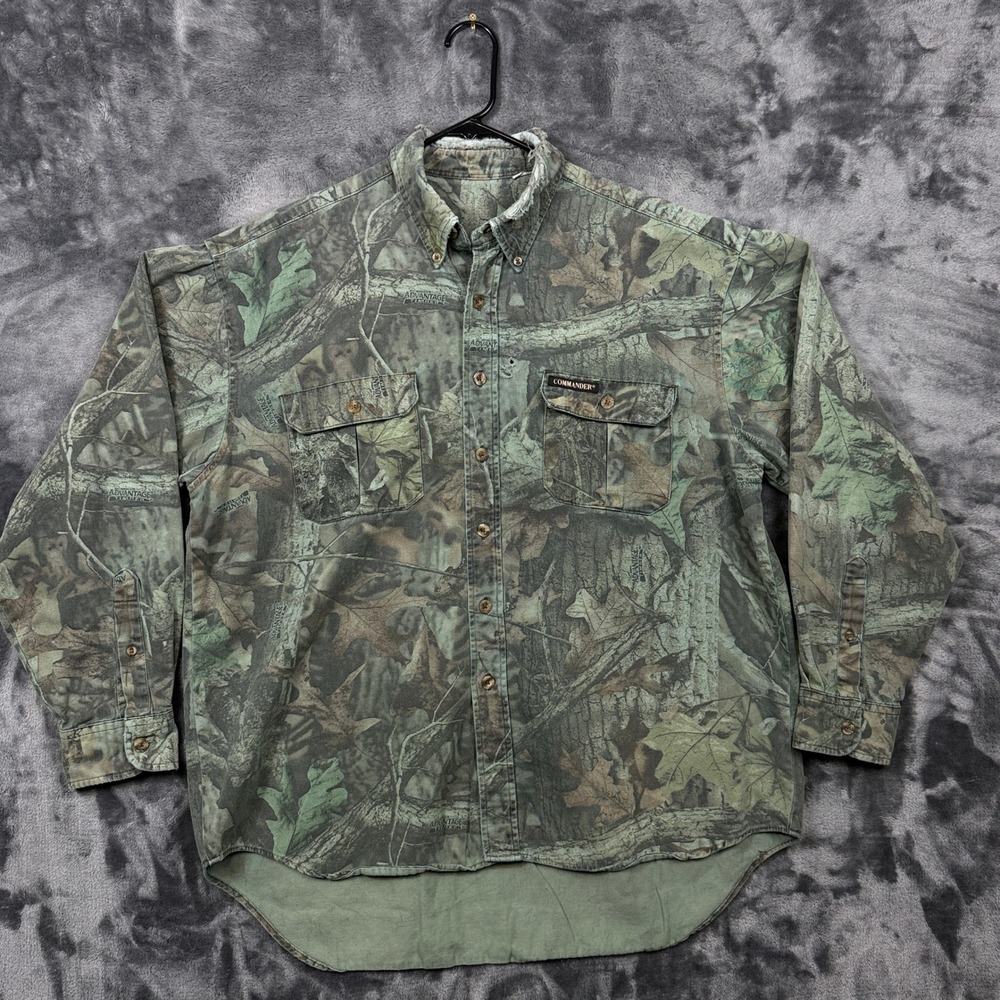 Commander Camo Button Down Shirt Mens XL Green Fair Advantage Timber Hunting